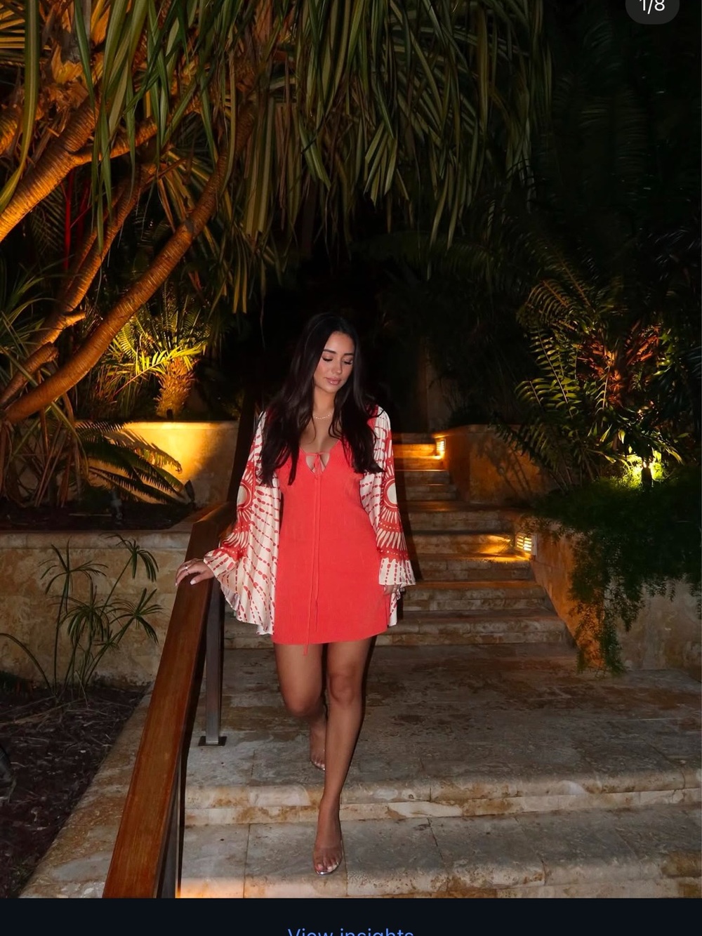 Alexis Coral Mini Dress with Printed Shawl